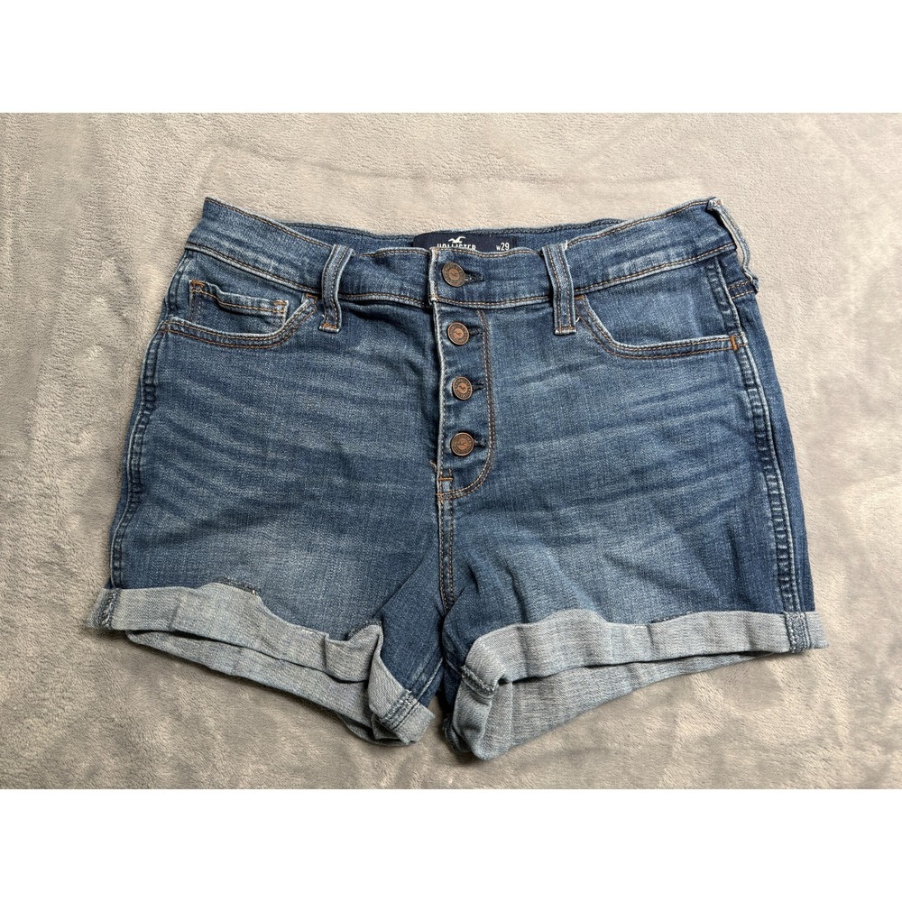 Hollister Womens Blue Denim High Rise Cuffed Shorts Size 9 Button Fly
